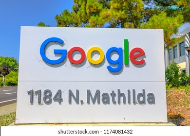 Sunnyvale, CA, USA - August 12, 2018: Google Signs of new buildings in Sunnyvale, 1184 N Mathilda Ave, Silicon Valley. It is estimated that 3,000 employees will go to work here