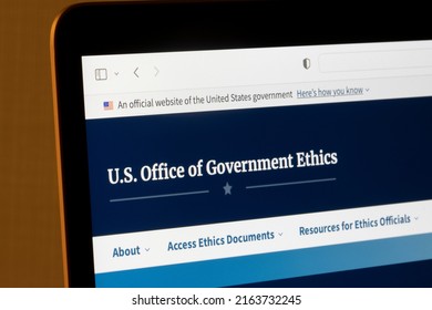 Sunnyvale, CA, USA - May 4, 2022: Homepage Of The U.S. Office Of Government Ethics (OGE) Website Is Seen On A Laptop Computer.