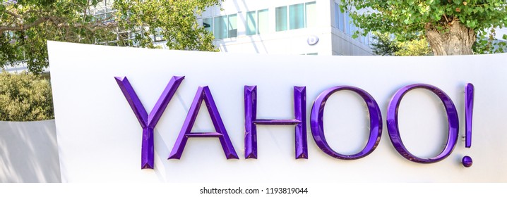 Sunnyvale, California, United States - August 12, 2018: the logo of the brand Yahoo isolated on white. Yahoo is tech company, leader in search engine service and information technology web portals