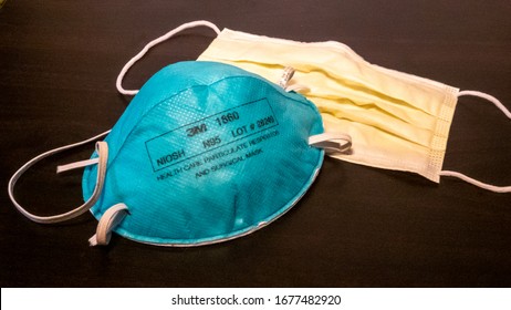 Sunnyvale,CA/USA-March 19,2020-N5 And Standard Surgical Masks, Medical Supply Shortage