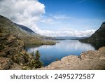 sunpoint trail showing the st mary lake reflected the sky. Saint mary, Glacier national park, Montana, USA