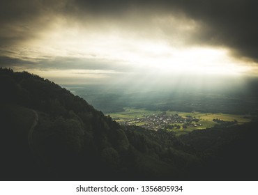 Sunrays breaking through clouds on a small Town in Bavaria.