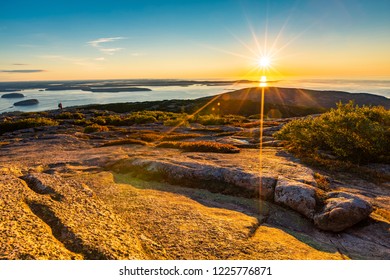 Sunrise In Acadia National Park Observed From The Top Of Cadillac Mountain.