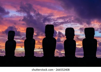 Sunrise At Ahu Tongariki Easter Island, Chile