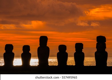 Sunrise At Ahu Tongariki Easter Island, Chile