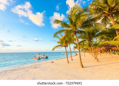 Sunrise At Akumal Beach, Paradise Bay At Riviera Maya, Caribbean Coast Of Mexico