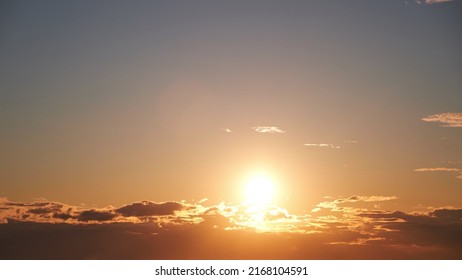 Sunrise Among Beautiful Clouds. Orange Sun In The Morning Sky, Timelapse