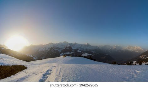 Sunrise Around Urner Alps In Switzerland.