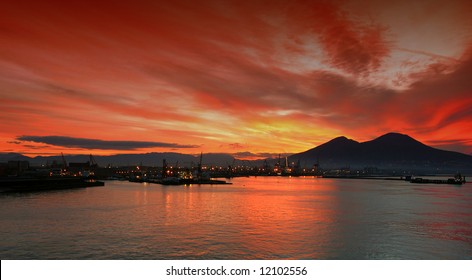 Sunrise Of The Bay Of Naples, Italy