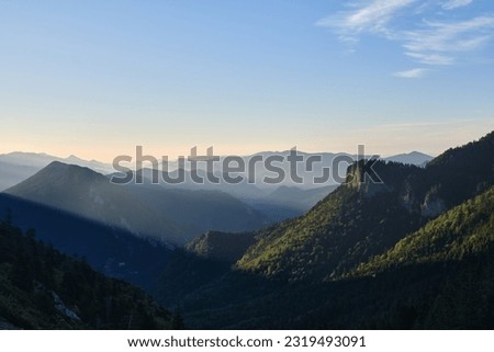 sunrise between mountains in the natural park of Cadí-Moixeró pre-Pyrenees, Catalonia, Spain Stock foto © 