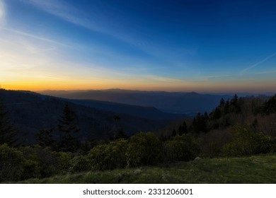 Sunrise Blue Ridge Mountains landscape view from Waterrock Knob Overlook.