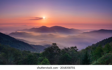 Sunrise from Blue Ridge Parkway in fall. - Shutterstock ID 2018358701