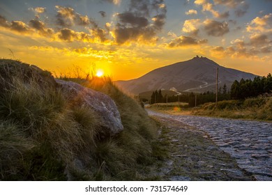 Sunrise by the highest mountain of the Czech Republic, Snezka, in Giant Mountains.