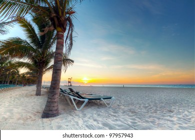 Sunrise at Caribbean sea in Mexico