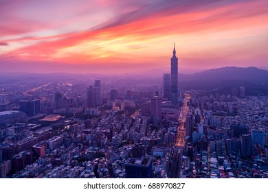 Sunrise Of City Taipei At Dawn, Taiwan