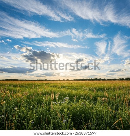 Sunrise clouds blocking light on the sky in the grassland flower fields