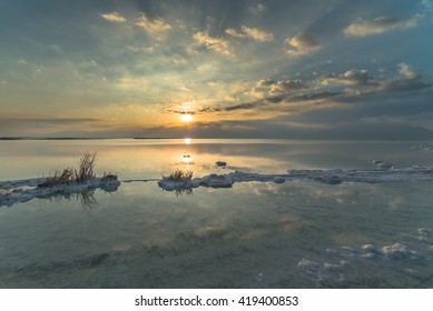 Sunrise At The Dead Sea , The Lowest Point On Earth