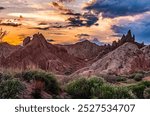 Sunrise at Fairytale canyon Skazka in Kyrgyzstan