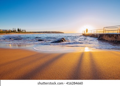 Sunrise With Fisherman On Rockpool At Curl Curl Beach, Sydney