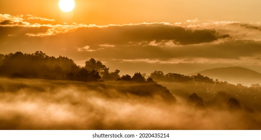 Sunrise And Fog Over The Allegheny Mountains Of West Virginia, USA