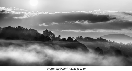 Sunrise And Fog Over The Allegheny Mountains Of West Virginia, USA