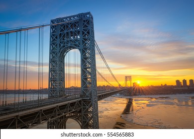 Sunrise at George Washington Bridge from New Jersey  - Shutterstock ID 554565883