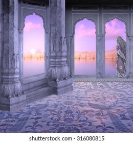 Sunrise in a hindu palace in the north of India.