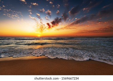 Sunrise horizon sea water landscape.