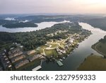 Sunrise in Johnson city, Tennessee, Aerial view of Boone lake and area around