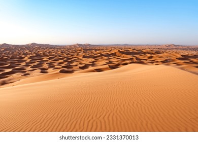 sunrise landscape of sahara desert in merzouga - Shutterstock ID 2331370013