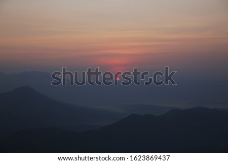 Sunrise landscape seeing in the hotairballoon at LAOS