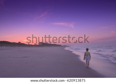 sunrise landscape woman walking beach view stock photo edit now