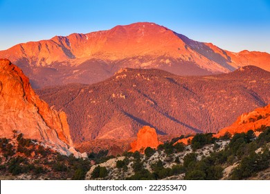 Sunrise Looking Out Over The Garden Of The Gods And Pike's Peak In Colorado Springs, Colorado