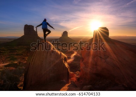 Similar – Image, Stock Photo Hikers on the summit.