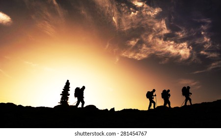 sunrise mountaineering climbing - Shutterstock ID 281454767