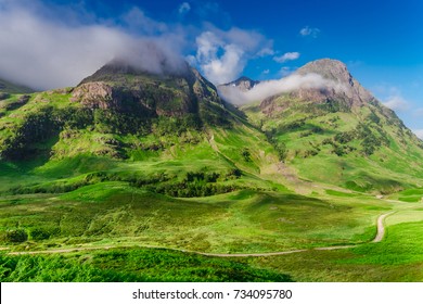 Sunrise At Mountains Of Glencoe In Summer, Scotland