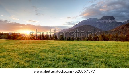 Sunrise in mountains landscape, Slovakia, Tatranska Javorina