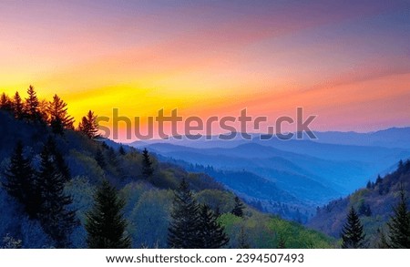 Sunrise at Oconoluftee Valley Overlook, Great Smoky Mountains National Park, North Carolina