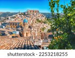 Sunrise at the old baroque town of Ragusa Ibla in Sicily. Historic center called Ibla builded in late Baroque Style. Ragusa, Sicily, Italy, Europe.