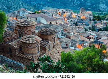 Sunrise Old Medieval Stilo Famos Calabria Village View, Southern Italy.