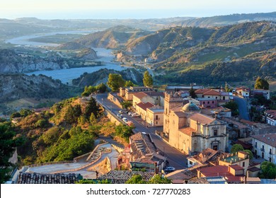 Sunrise Old Medieval Stilo Famos Calabria Village View, Southern Italy.