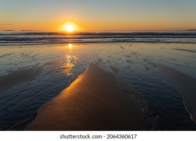 Sunrise At Old Orchard Beach In Maine. New England USA.