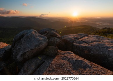 Sunrise From Old Rag Mountain Looking Out Over The Virginia Piedmont In Shenandoah National Park.