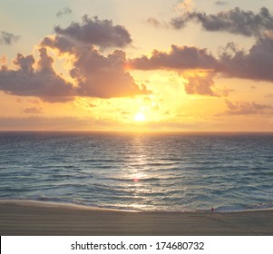 Sunrise On A Beach In Cancun, Mexico