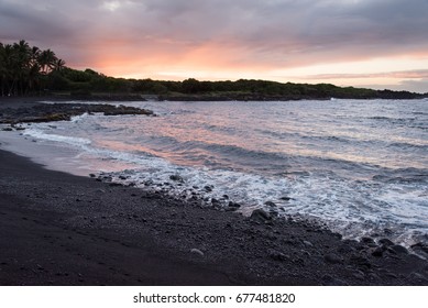 Sunrise on a black-sand beach
