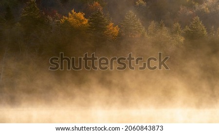 Sunrise on a foggy autumn morning at Spruce Knob Lake, West Virginia