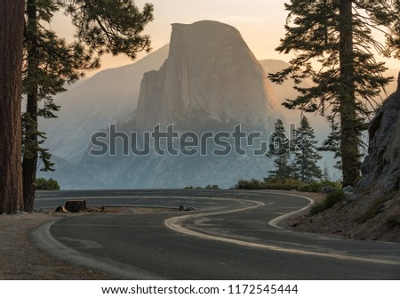 Sunrise on Half Dome just beyond Glacier Point Road in Yosemite National Park.