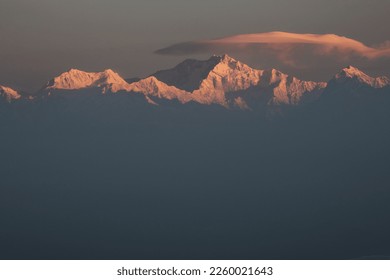 Sunrise on Kanchenjunga, third highest mountain in the world, in Indian Himalaya