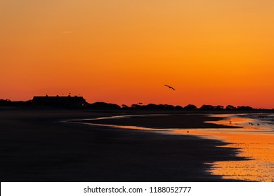 Sunrise On The Kiawah Island Beach In South Carolina, USA, Looking At The Kiawah Island Resort Ocean Course Golf Clubhouse