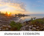 Sunrise on lake Ladoga. Karelia. Russia